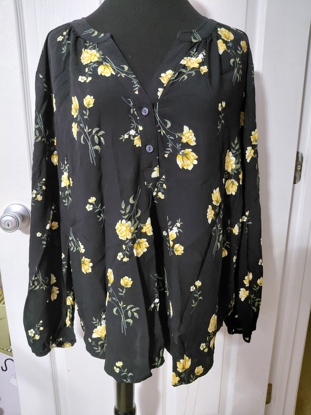 Old Navy Black Top with Yellow Floral Accents